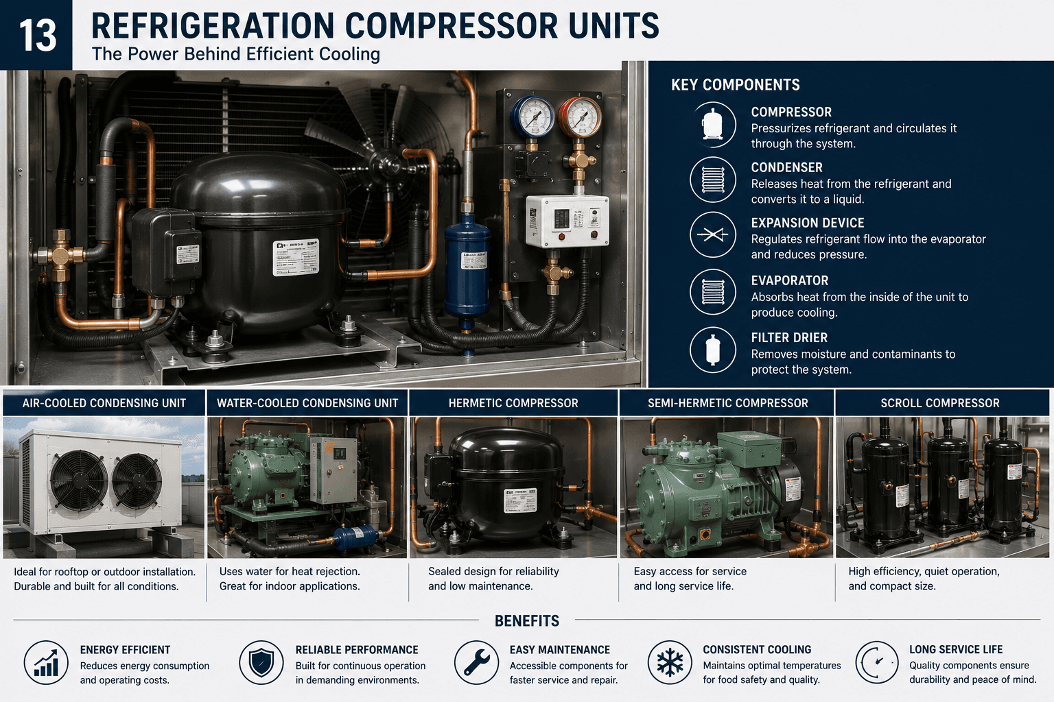 HVAC & Refrigeration - Compressors, condensers, evaporators